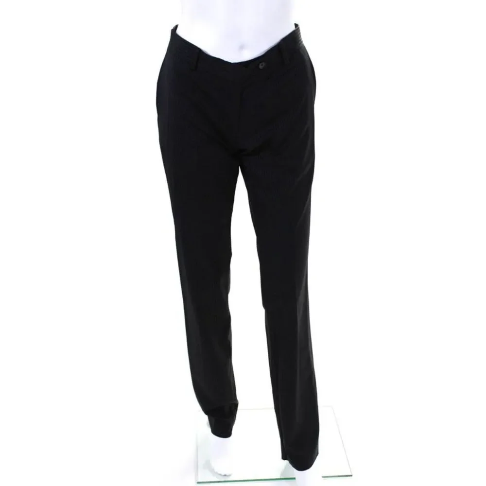 Domenico Vacca Womens High Rise Pleated Striped Dress Pants Black Wool IT 40